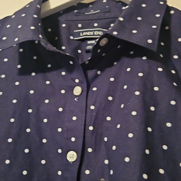 Lands' End Navy Polka Dot Button-Up Shirt - Picture 3 of 6